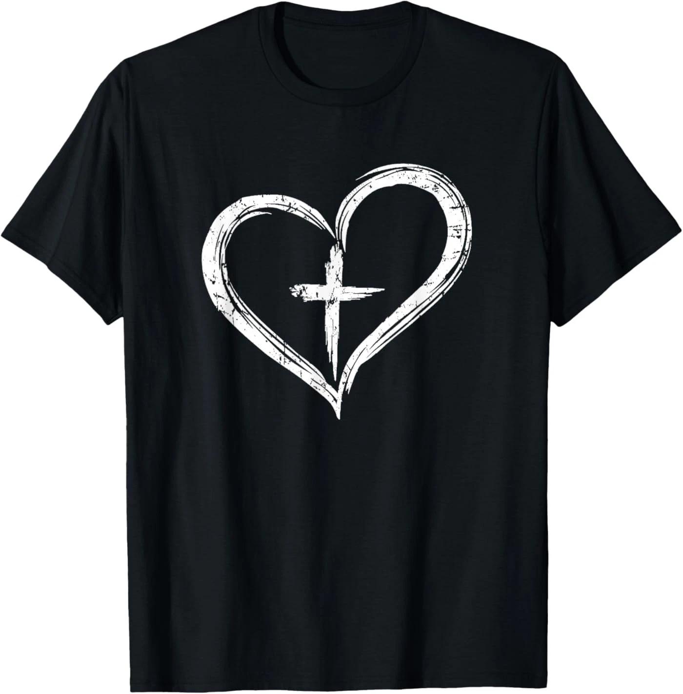 Stylish Cross in Heart Christian T-Shirt T-Shirt 100