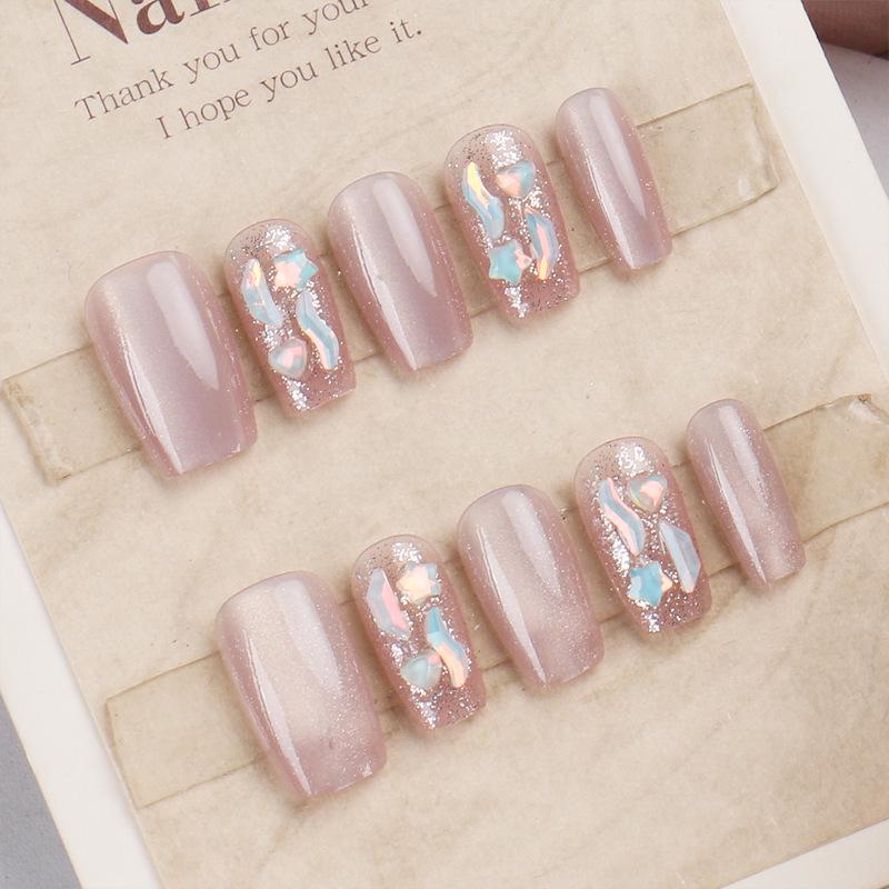 Purple-Pink Cat Eye Spring/Summer Wearable Handmade False Nail Tips