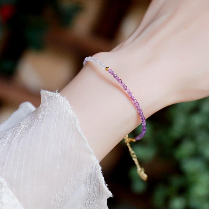 Ziteng successfully acquired the ultra-fine natural lavender amethyst bracelet2mm14k Gold bead color-preserving jewelry