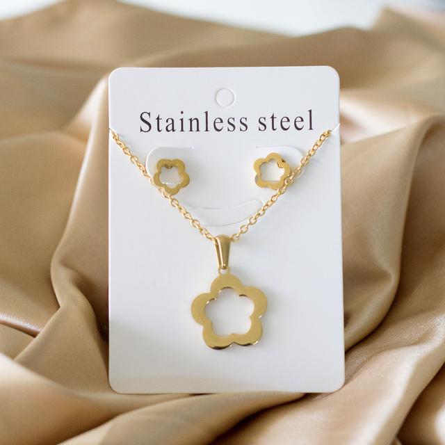 Colier cu pandantiv cu flori, cercei, seturi de bijuterii de nuntă de mireasă, pentru femei, bijuterii de petrecere boho din oțel inoxidabil