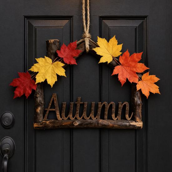 House Plate, Handmade Rustic Wall Door Sign, with Seasonal Flowers And Hemp Rope Lanyard, for Holiday Decoration