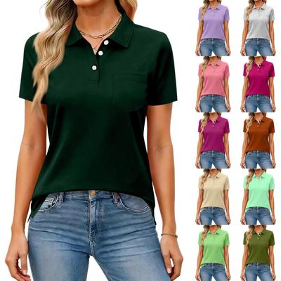 Women's Fashion Casual Lapel Short Sleeve Color Shirt Women's Button Up Tops