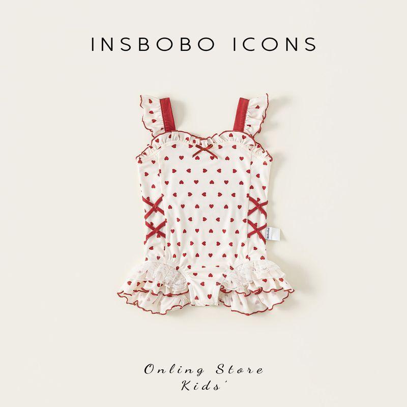 Insbobo Girls  Swimsuit Baby Swimwear 2026 Summer Outfit Stylish Children s Strap Swimsuit for Girls Heart on White Background 100