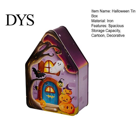 Decorative Metal Containers for Candies Halloween Tin Candy Box, Haunted House Pumpkin Bat Print Storage Jar Party Favor Boxes Favors, Small