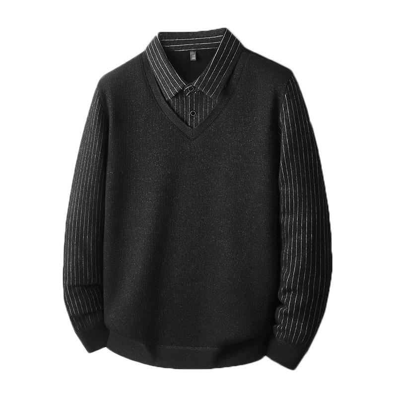 Fat Brother 2025 Men's Faux Two-Piece Long Sleeve Warm Sweater, Plus Size Loose Knitwear for Autumn/Winter