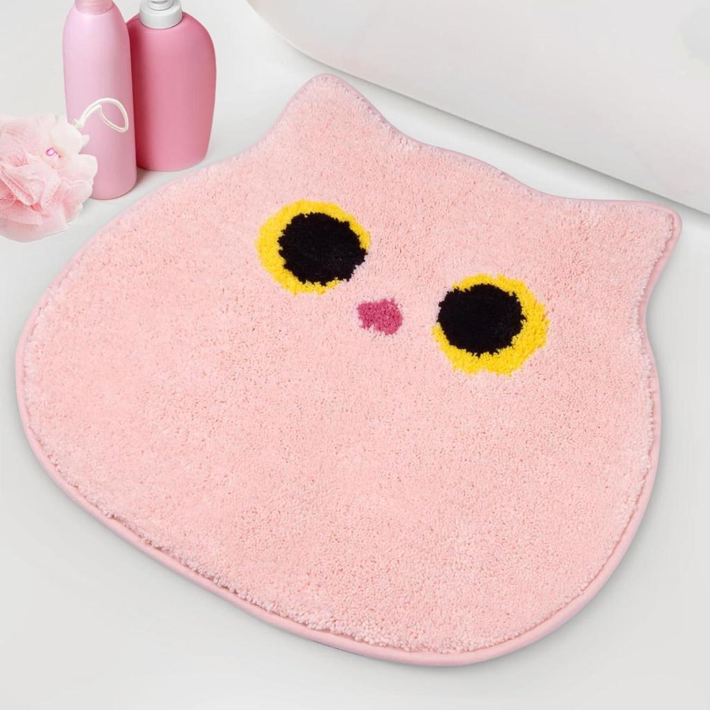 Temu Faux Cashmere Cat Bathroom Mat: Absorbent, Non-slip, Easy Care