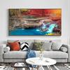 Landscape Natural Waterfall Canvas Painting Nature Red Tree Forest Posters And Prints Wall Art Pictures Home Decor No Frame
