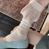 Women's White Icy Silk Mesh Mid-Calf Lace Socks - Breathable, Thin, Korean and Japanese Style.
