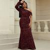 Plus-Size Gown for Curvy Women, Long-Sleeve Mermaid Evening Dress for Weddings, Banquets, and Birthdays, Sexy Evening Gown