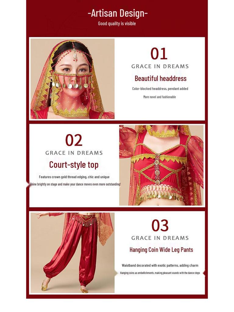 2025 Exotic Indian Dance Costume: Western Dunhuang Princess Jasmine Belly Dance Set for Adults