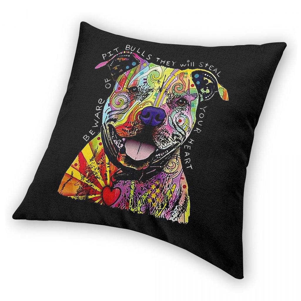 Beware Of Pit Bulls Canine Square Pillowcase Polyester Linen Velvet Creative Decorative Throw Pillow Case Car Cushion Cover 18"