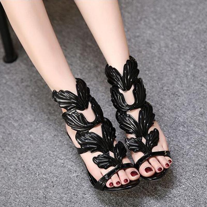 

Женская обувь Звезда Металлические Крылья Тонкий Каблук Супер Высокий Каблук Босоножки с Открытым Носком Женские Туфли на Высоком Каблуке 42 золотой