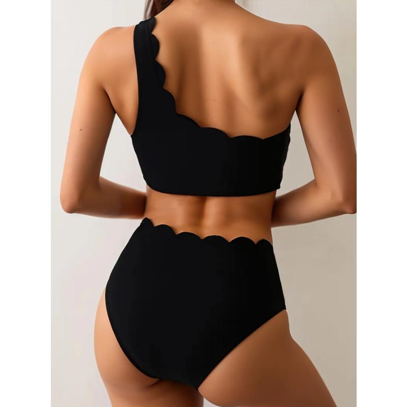Sexy Black White Patchwork Bikini Women Ruffles One Shoulder Push Up High Waist Swimsuit Summer Bathing Suit Vacation Swimwear