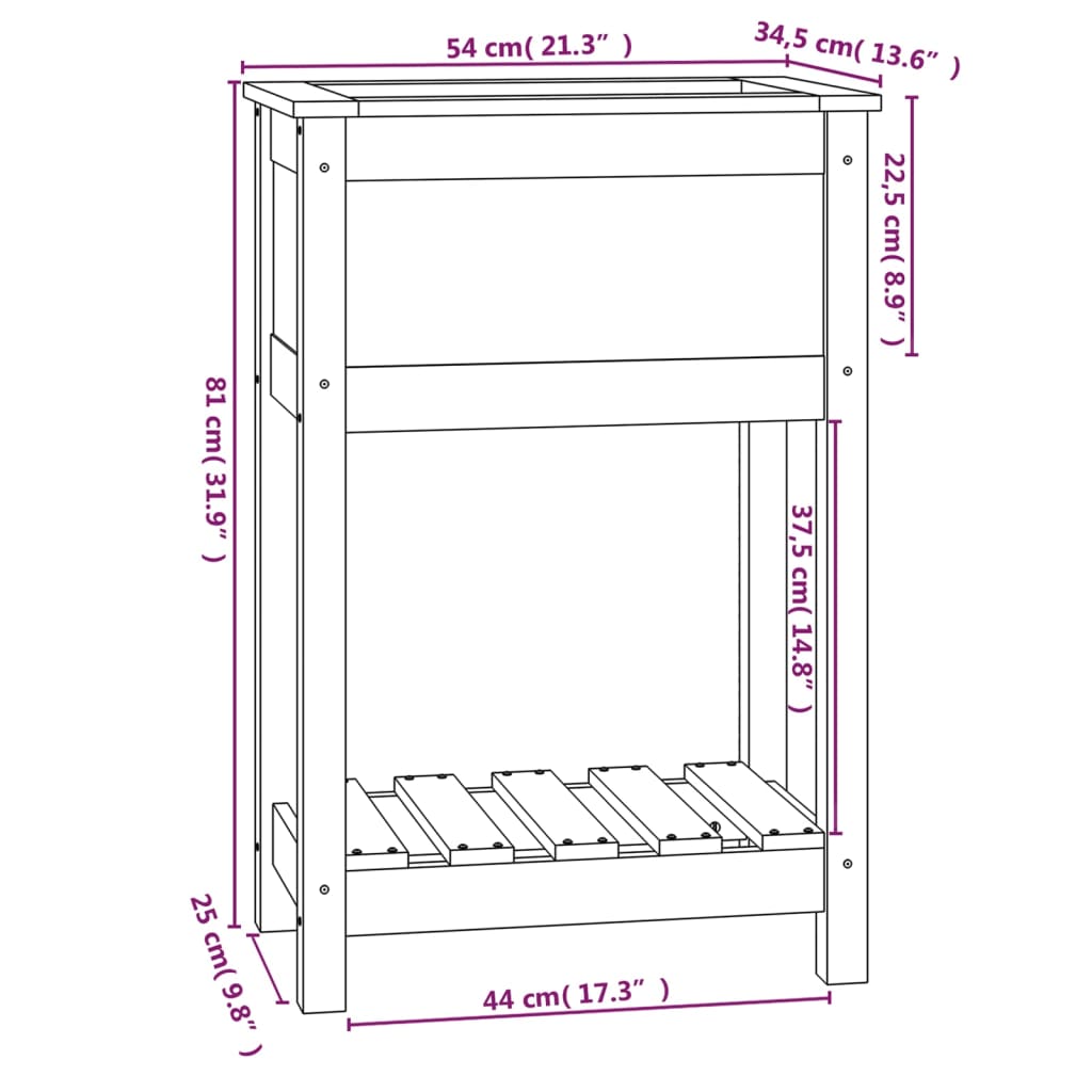 Plant Pot with Shelf White 54 X 34.5 X 81 Cm Solid Pine Wood