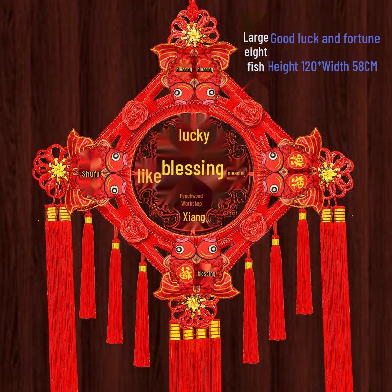 Fu Character Large Pendant: Peach Wood Chinese Knot for Home Decoration or Housewarming Gift
