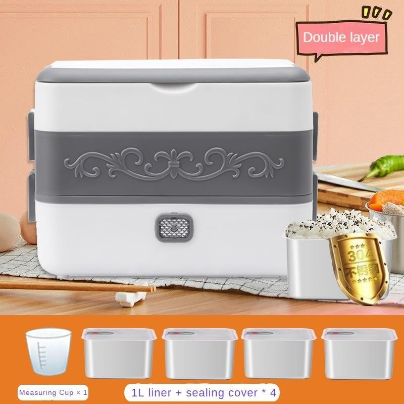 430W 2L/4L Large Capacity Stainless Steel Inner Heating Lunch Box Steaming Electric Dining Box with Anti Dry Burning Portable Sealed Bento Box