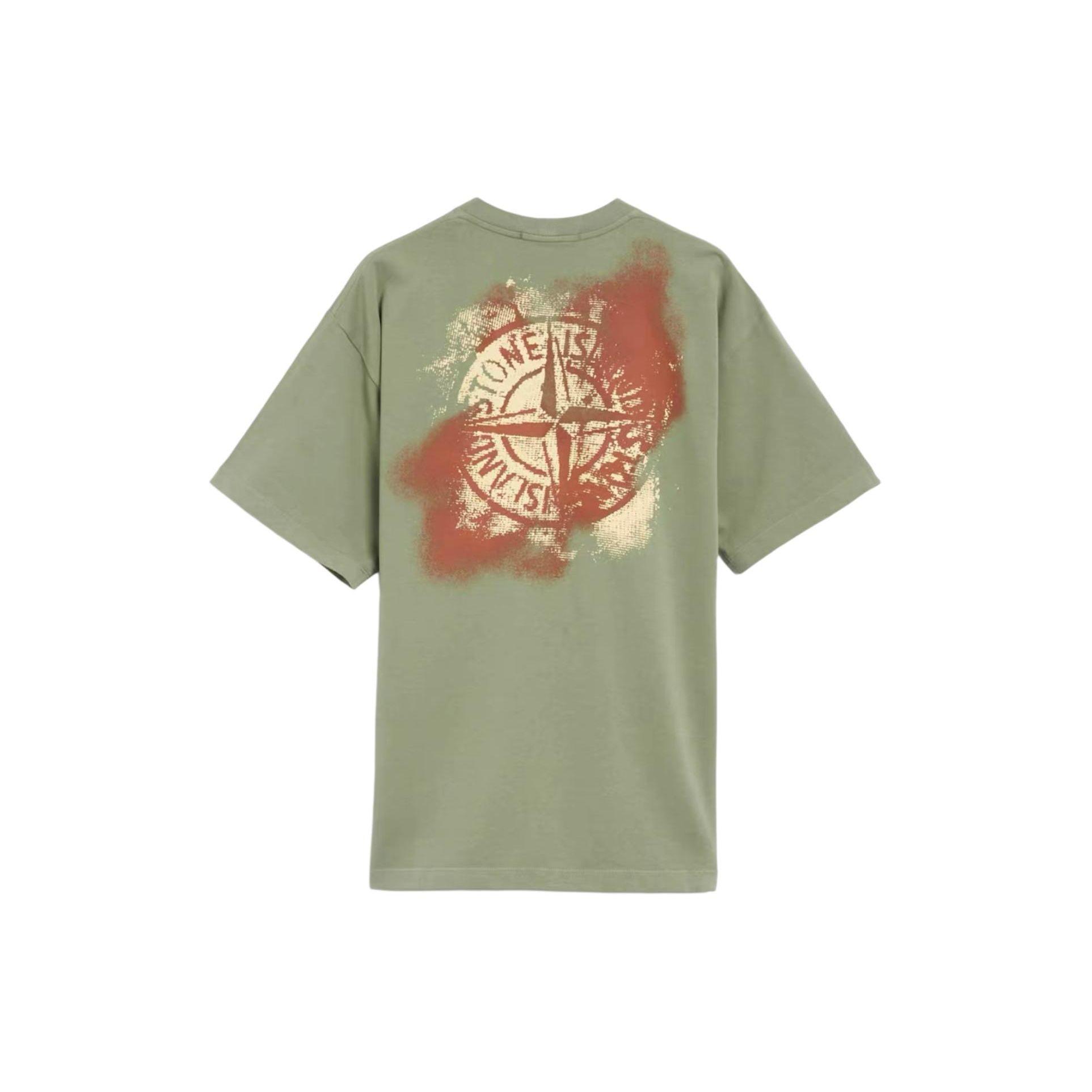 Stone Island Lz24 Dirtyfit Ruglogo Bedrukt Ronde Hals Korte Mouwen T-shirt Heren T-shirts Saliegroen 80152RCE6-V0055 XXL