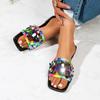 Women's Flat Sequined Sandals New Summer Square Toe Plus Size Slipper