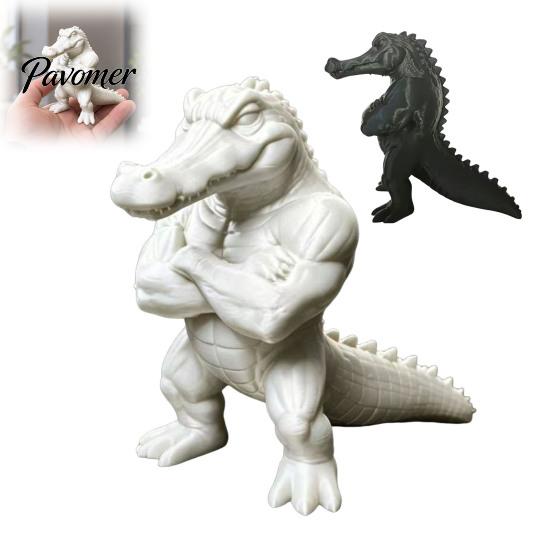 Anthropomorphic Reptile Decor 3D Printed Crocodile Figurine, Realistic Muscular Ornament, Desktop Cross Statue Arm Animal Statue, Creative Sculpture