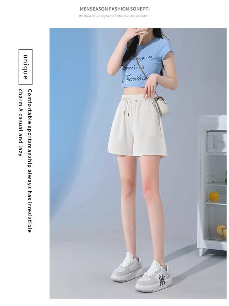 High-Waist Ice Silk Drawstring A-Line Shorts - Women's Summer Slimming Casual Style