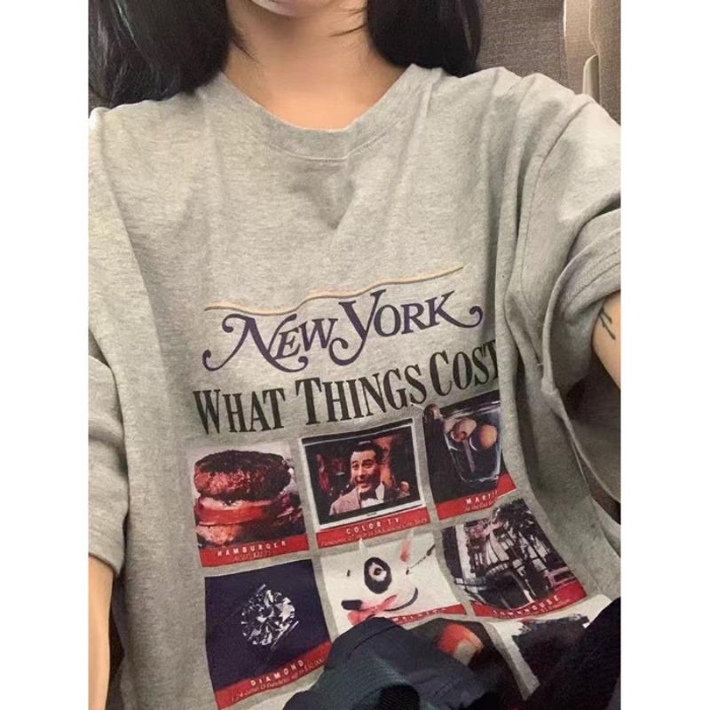 

Женская футболка с короткими рукавами и круглым вырезом в стиле ретро с принтом в виде мультяшных букв 2XL серый