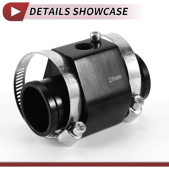 1 Set Car Water Coolant Temperature Sensor Adapter Joint Pipe Radiator Sensor Adaptor 28mm Black