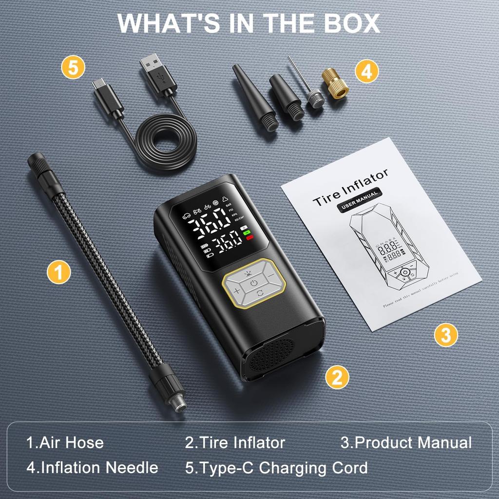 Tire Inflator Portable Air Compressor, 150PSI Air Pump for Car Tires, Cordless Air Compressor Pump with Digital Pressure Gauge, Auto Shut-Off Tire