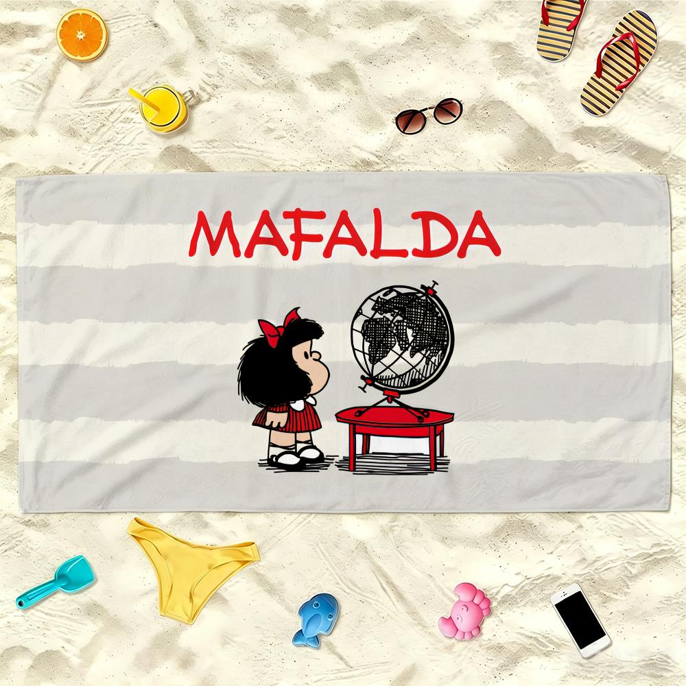 Anime Mafalda Towel Soft Lightweight Anti-Sand Large Beach Towel Quick-Drying Bath Sports Family