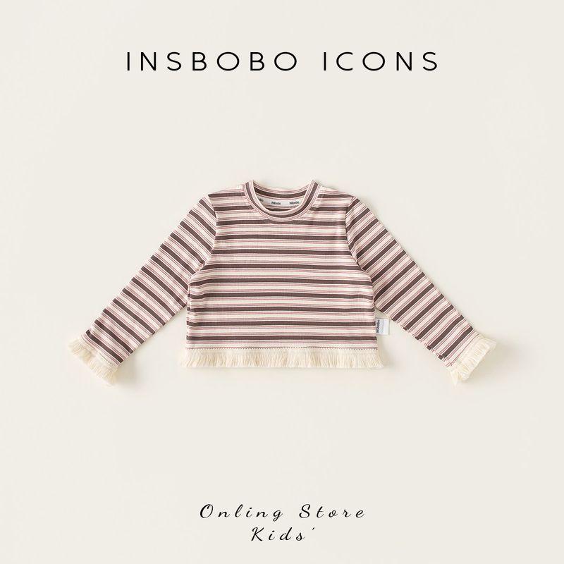 Long Sleeves T-shirt Little Girl Stripes Bottoming Shirt Children s Clothing Coffee Stripes 90