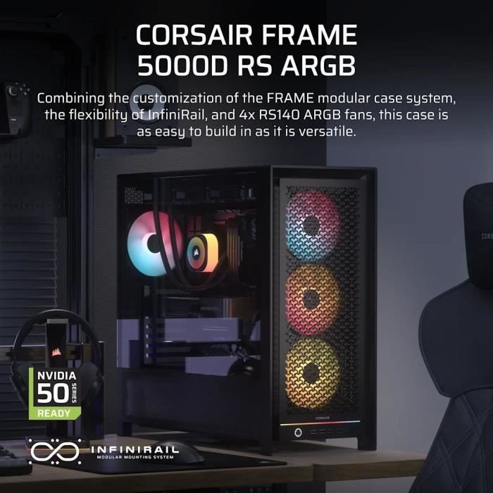 Boitier PC - CORSAIR - FRAME 5000D Mid-Tower Airflow Case - Radiateur jusqu'a 420 mm - Noir