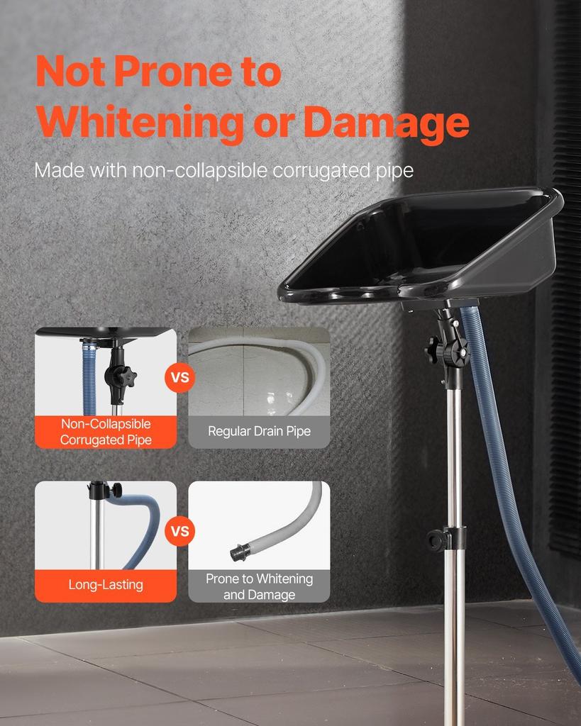 Portable Shampoo Bowl, Shampoo Sink with Adjustable Height & Angle, Salon Hair Wash Sink with Drain Hose and Star-Shaped Support Base for Barbershop