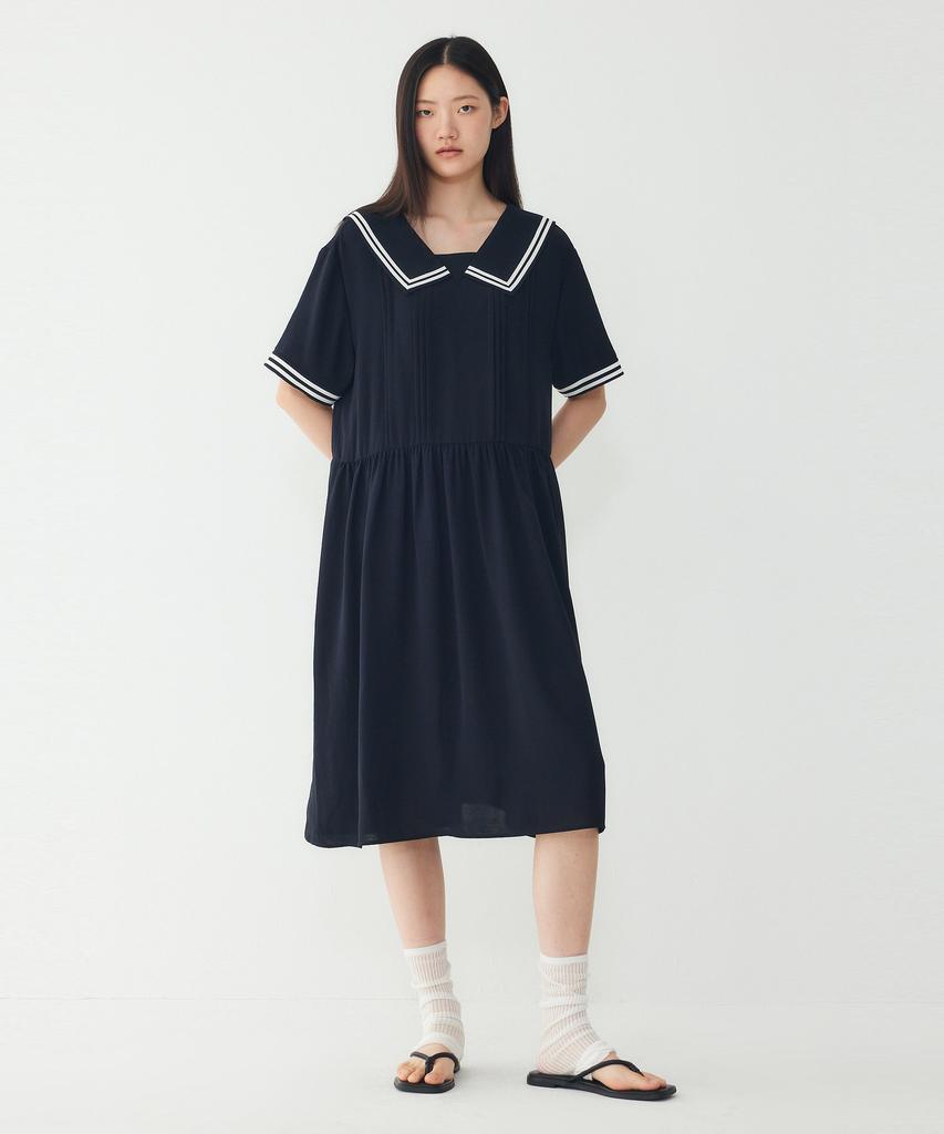 STUDIO TOMBOY Wide Collar Contrast Dress_Dark Navy 9176241985