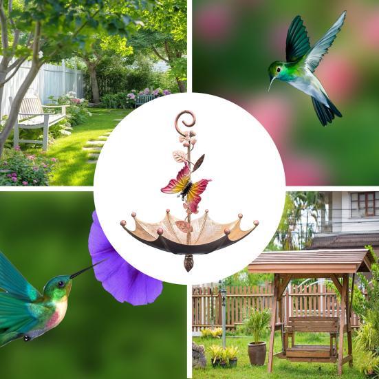 Hanging Birds Feeder for Outdoors Umbrella Shaped Birds Feeder Tray with Dragonfly/Butterfly/Honeybee Metal Wild Birds Bath for Garden Backyard Decor