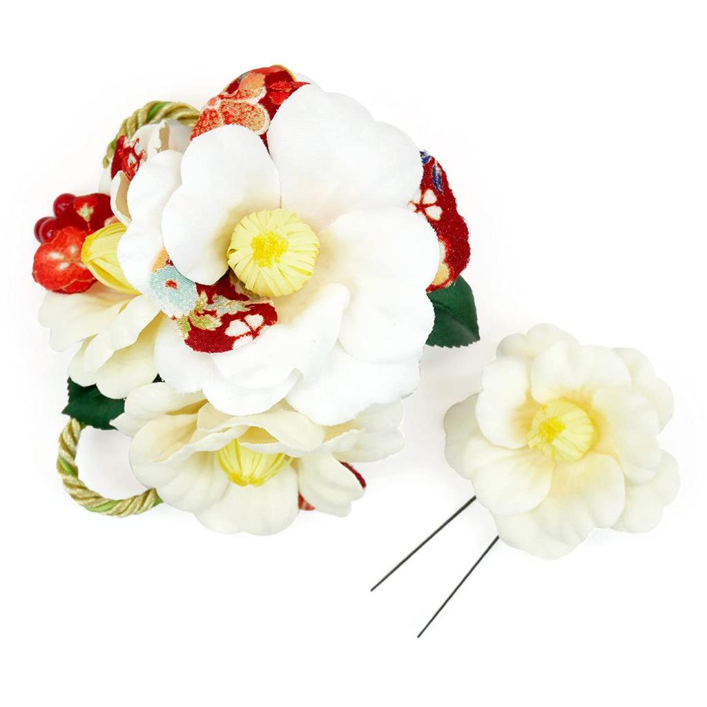hair ornament set Furisode ceremony crepe white camellia 2-piece coming-of-age kk-360