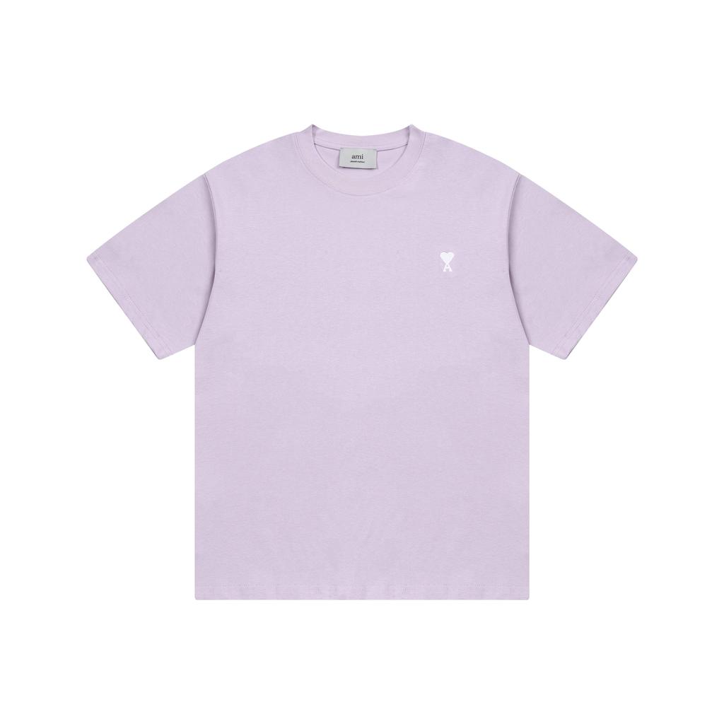 AMI 2025 Summer New Love Embroidered Logo Couple Cotton Short Sleeve Round Neck T-shirt