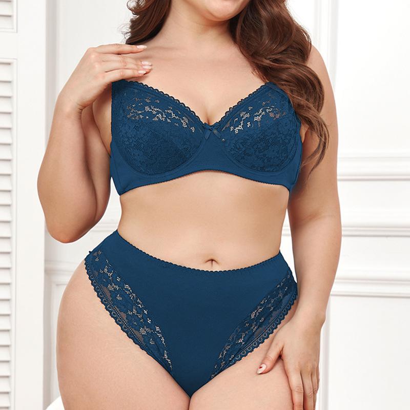 Large Size Lace Bra Set Women's Sexy Thin Cup Underwear Lightweight Mid-Rise Thong