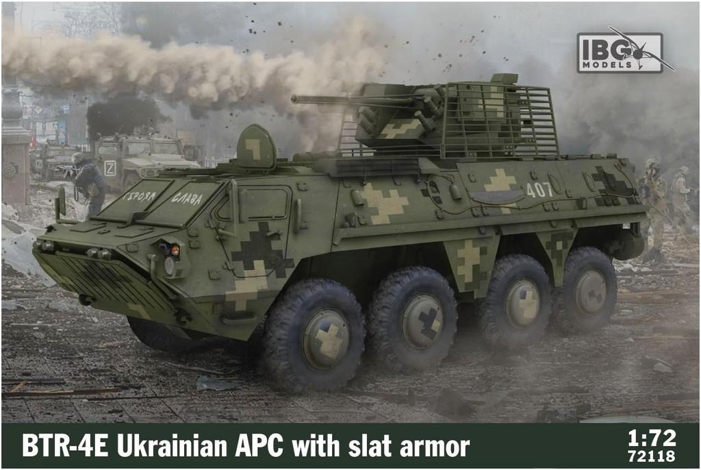 IBG 1/72 Ukrainian Army BTR-4E Wheeled Armored Vehicle with Slat Armor Plastic Model Kit PB72118