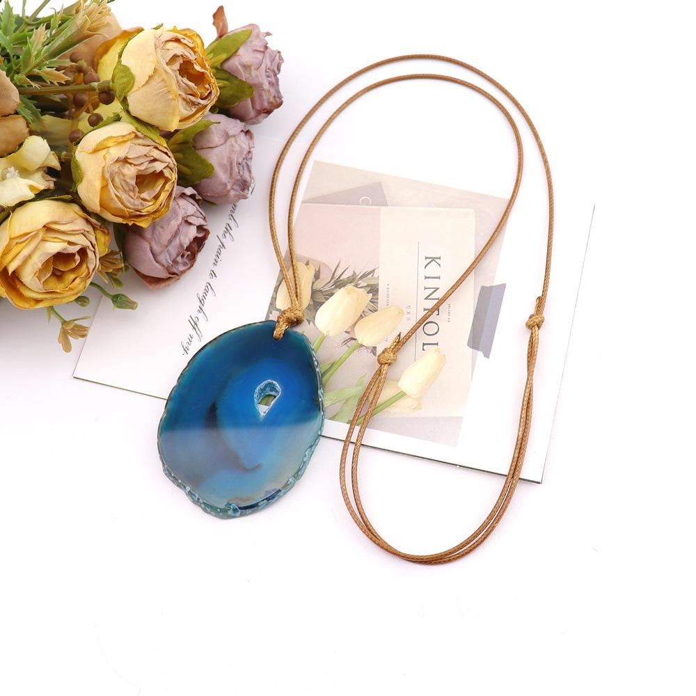 Natural Agate Sheet Rough Stone Pendant Irregular Agate Rough Stone Necklace Pendant Colored Natural Stone Sweater Chain