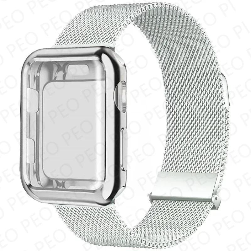 Case+Milanese Loop For Apple Watch Band 44mm 38mm-42mm-40mm Metal Magnetic bands iwatch Series 9 8 7 6 5 4 3 SE 45mm 41mm Strap