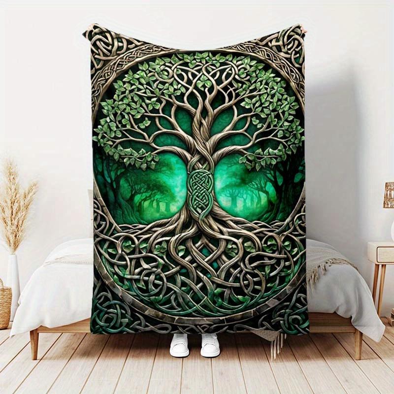 Celtic Tree of Life Flannel Blanket-Soft Sofa Blanket-Large Celtic Knot Decorative Tree of Life Print Comfortable Room Bedspread 130X150cm