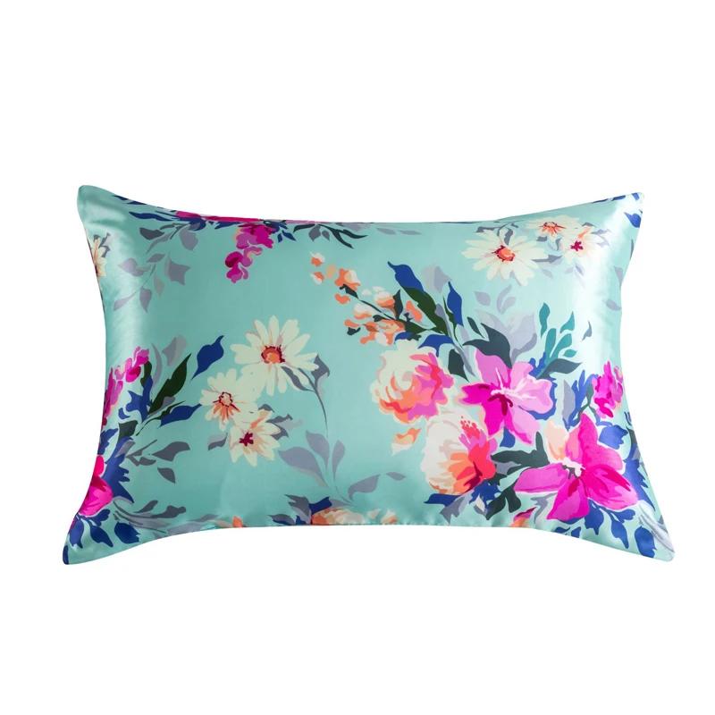 1 Pcs Silky Satin Body Pillow Case Long Bedding Pillow Cover Emulation Silk Floral Printing Pillowcase King Queen Size