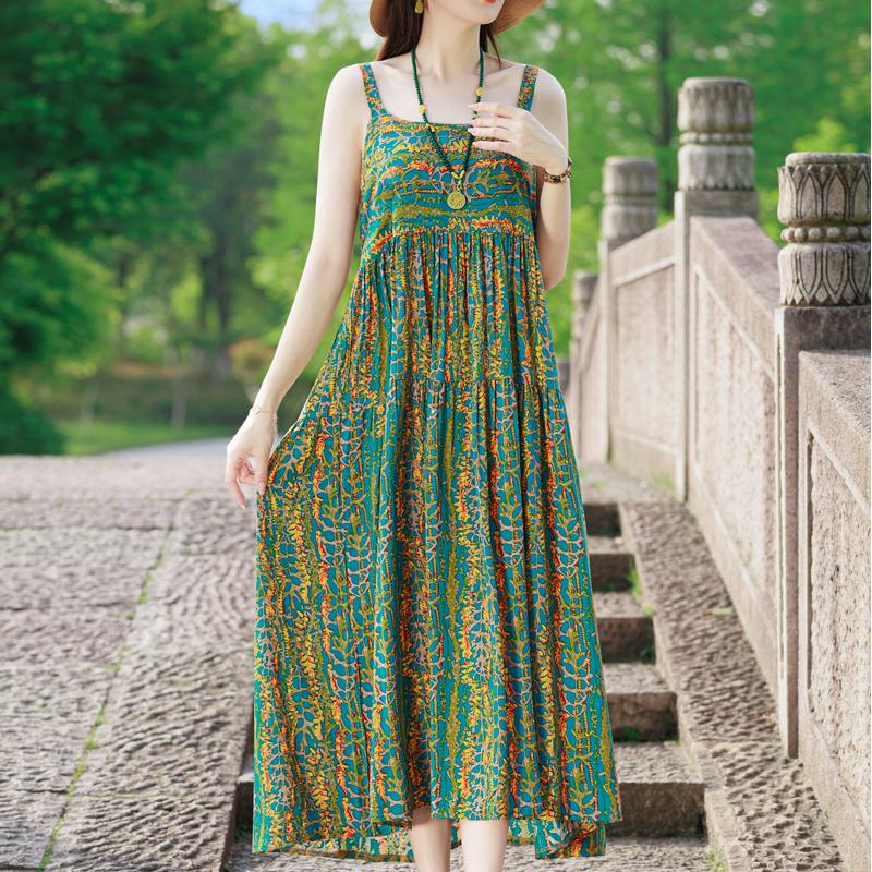 Elegant Sling Dress for Women Plus Size Casual Summer Long Dress Vintage Middle-aged Women's Clothing