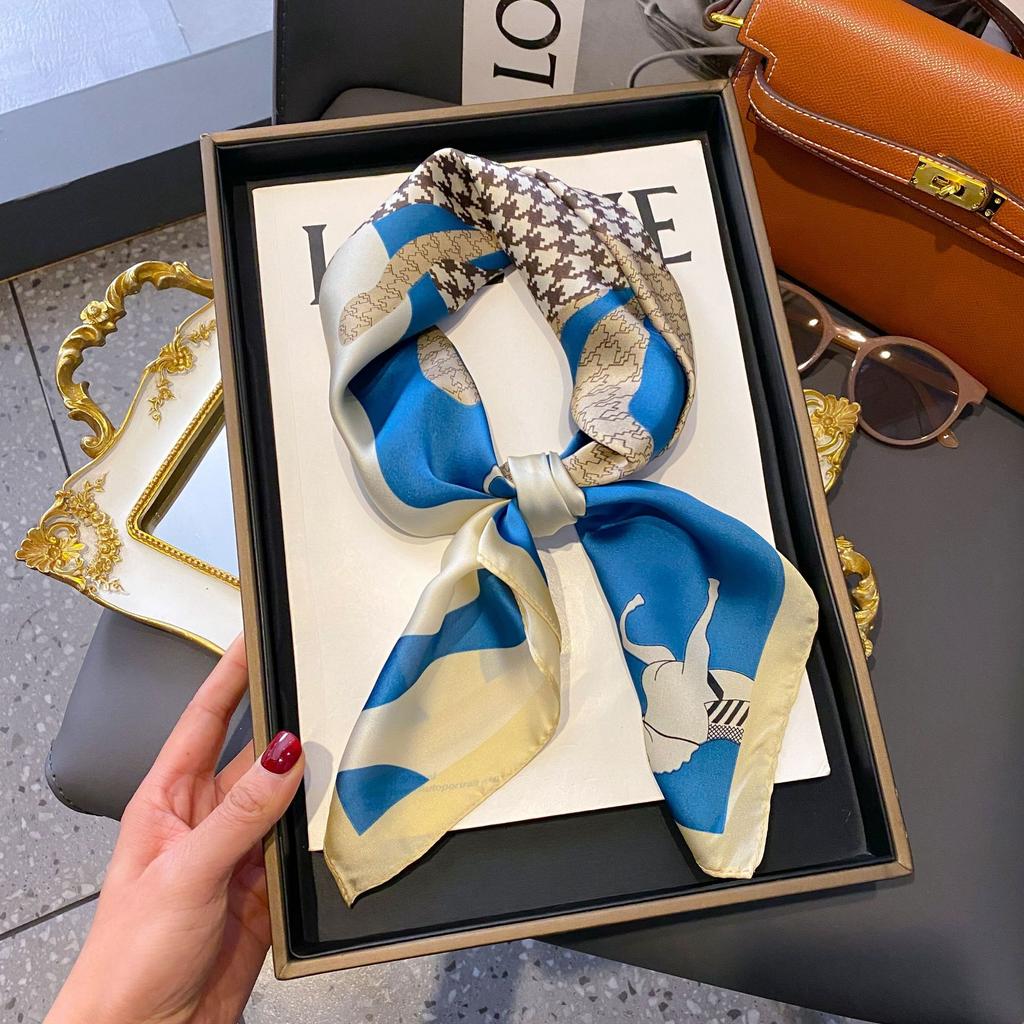 Small Silk Scarf Women'S Versatile High-End Decorative Square Scarf Professional Small Scarf Simulation Silk Korean Version Streamer Bag