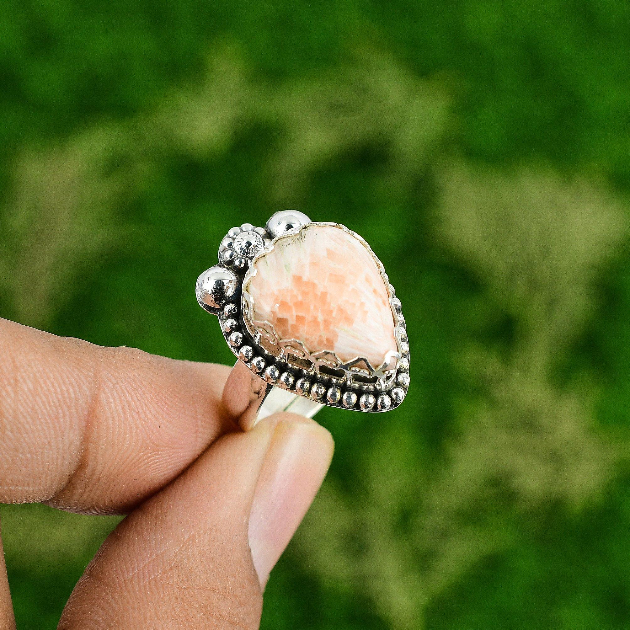 

Pear Natural Scolecite Birthday Statement Sister Bezel Ring Jewelry 925 Silver Adjustable