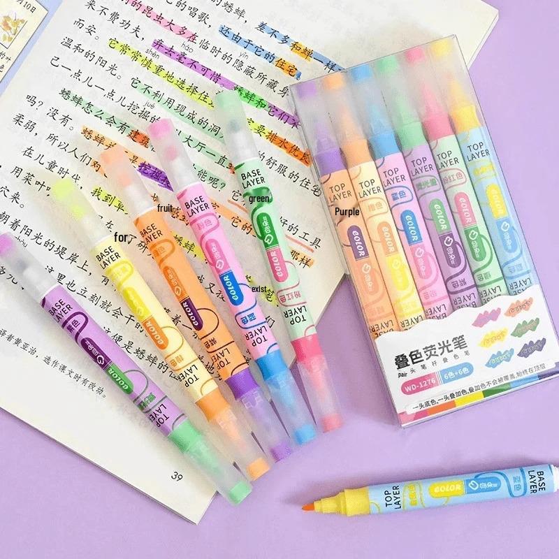 Back-to-School Essentials: Layered Double-Headed Highlighter for Students - Colorful Journal Marker