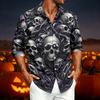 Men's Casual Long Sleeve Shirt with Halloween Print for Spring and Fall