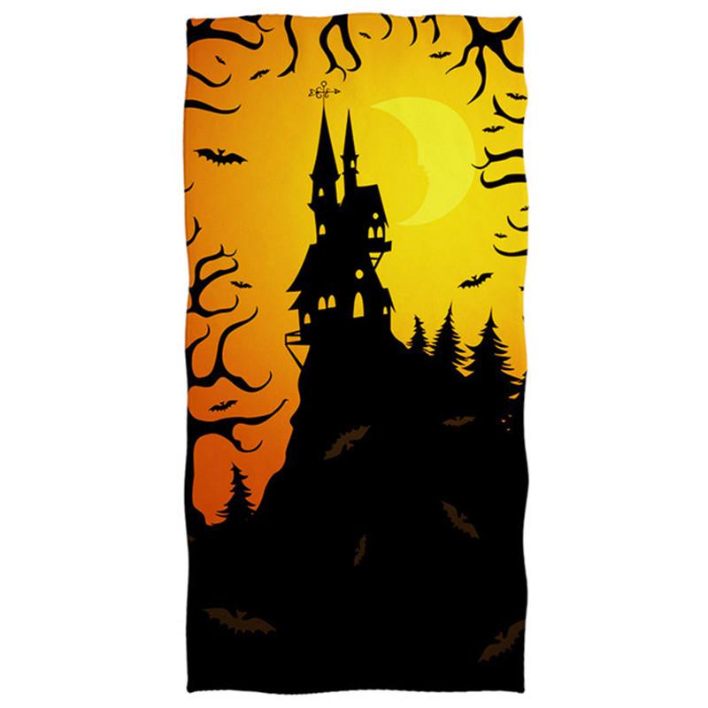 Halloween Theme Beach Towel Skull Pumpkin Castle Witch and Ghost Design Large Soft Quick Dry Bath Towel for Women Girls Kid Gift
