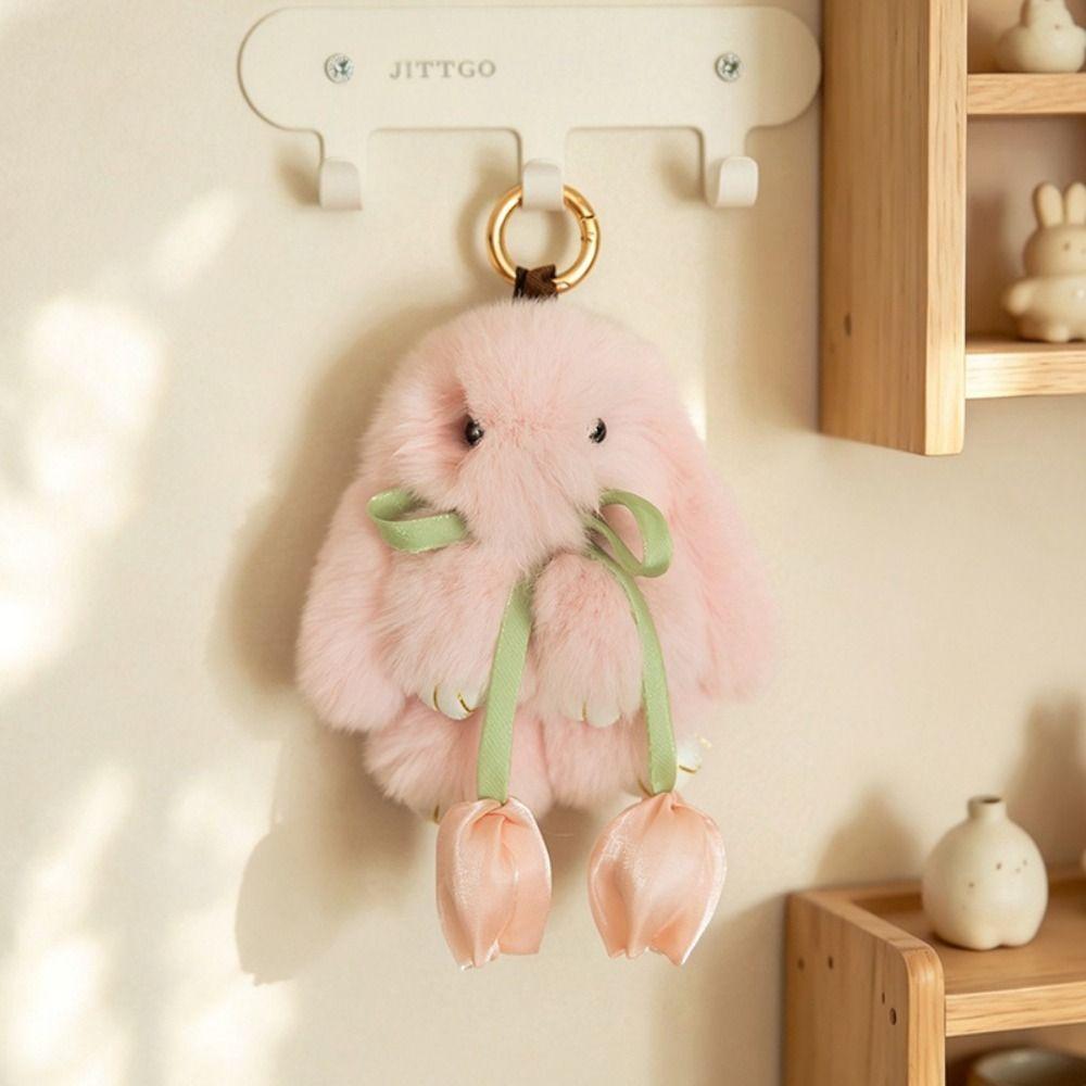 Soft Plush Doll Pendant PP Cotton Cartoon Bunny Keyring Sweet Tulip Rabbit Keychain Girl