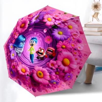 1pc Sturdy 8-Bone Auto Umbrella, Inside Out Magical Purple Flower Umbrella, Digital Printed, Foldable Umbrella for On-the-Go Outdoor Use