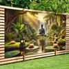 Buddha Garden Waterfall Tapestry Zen Landscape Art Lotus Pond Decor Peaceful Nature Wall Hanging Living Room Print